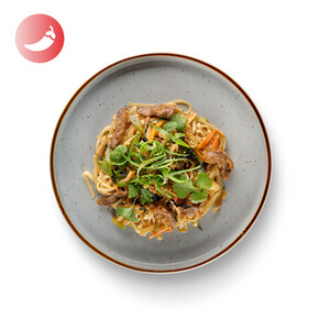 Udon with beef in paknchoy sauce