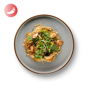 Udon with chicken in paknchoy sauce